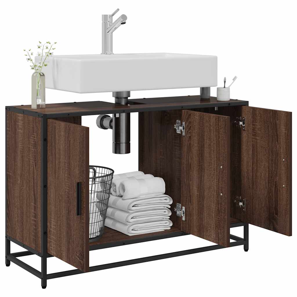 Waschbeckenunterschrank Braun Eichen-Optik 90x33x60 cm
