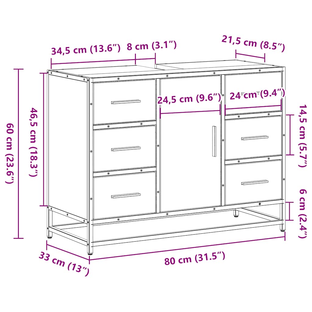 Waschbeckenunterschrank Sonoma-Eiche 80x33x60 cm Holzwerkstoff