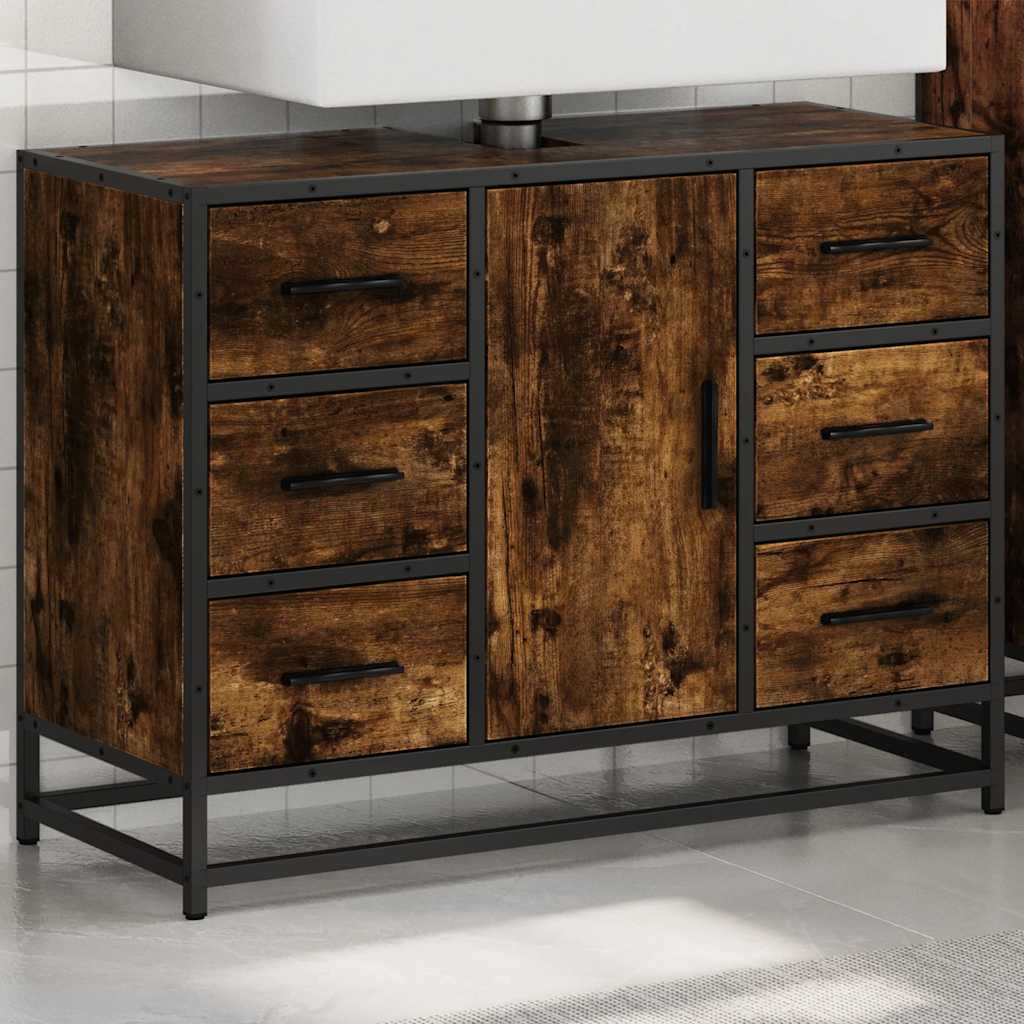 Waschbeckenunterschrank Räuchereiche 80x33x60 cm Holzwerkstoff