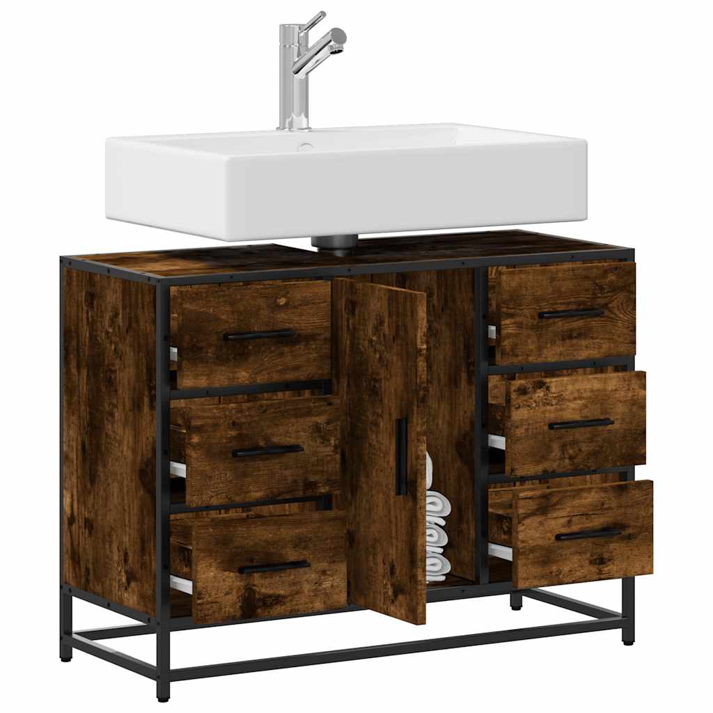 Waschbeckenunterschrank Räuchereiche 80x33x60 cm Holzwerkstoff