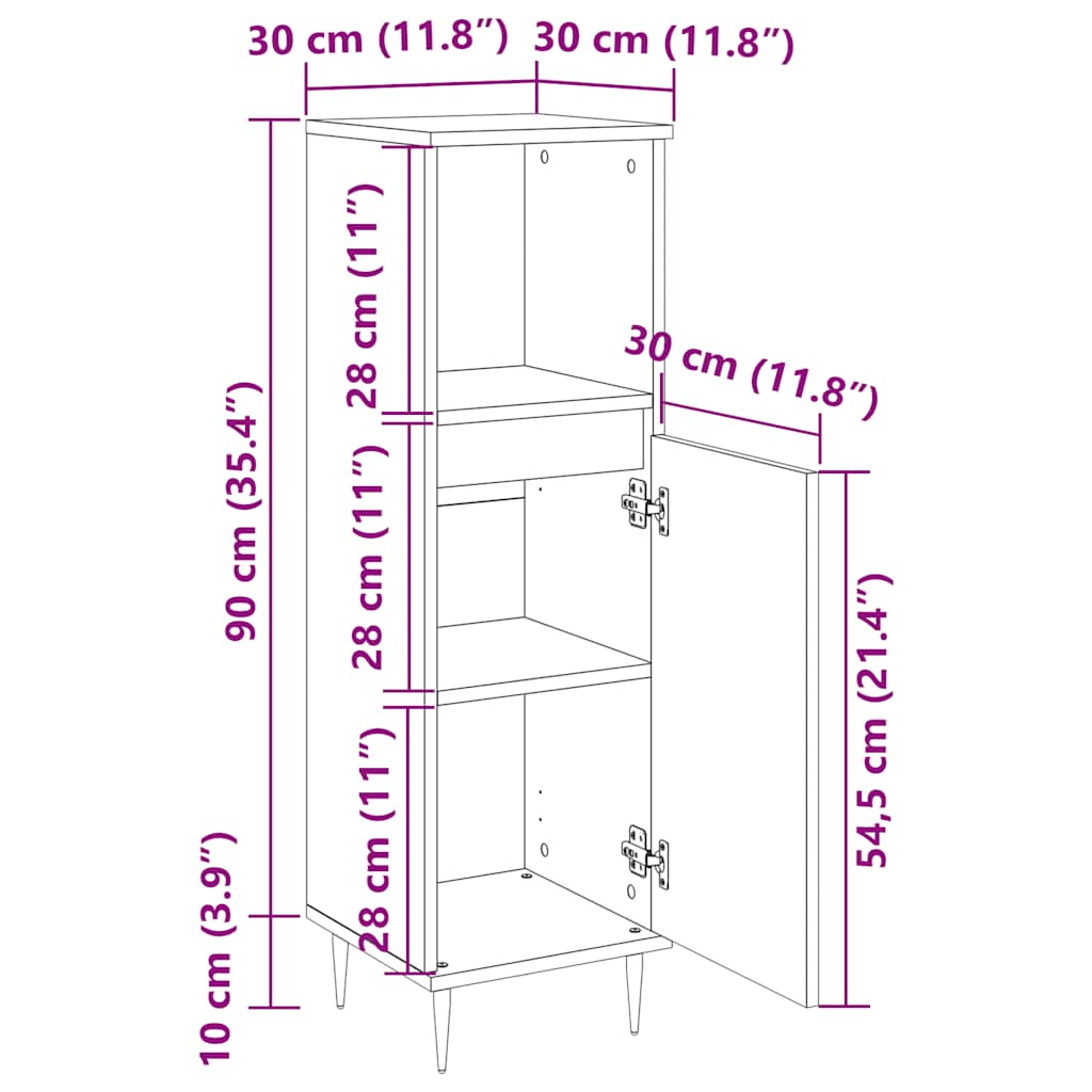 Badschrank Sonoma-Eiche 30x30x100 cm Holzwerkstoff