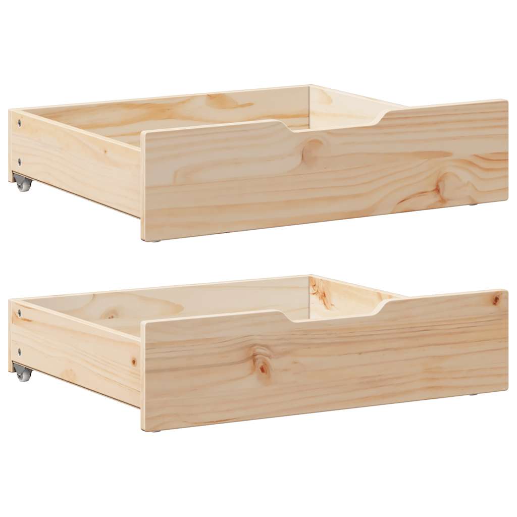 Under-bed drawers with castors, 2 pcs. 75x55x17 cm solid pine