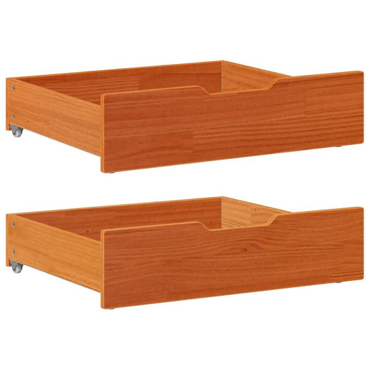 Under-bed Drawers 2 pcs. Waxed Brown 75x55x17 cm Solid Pine Wood