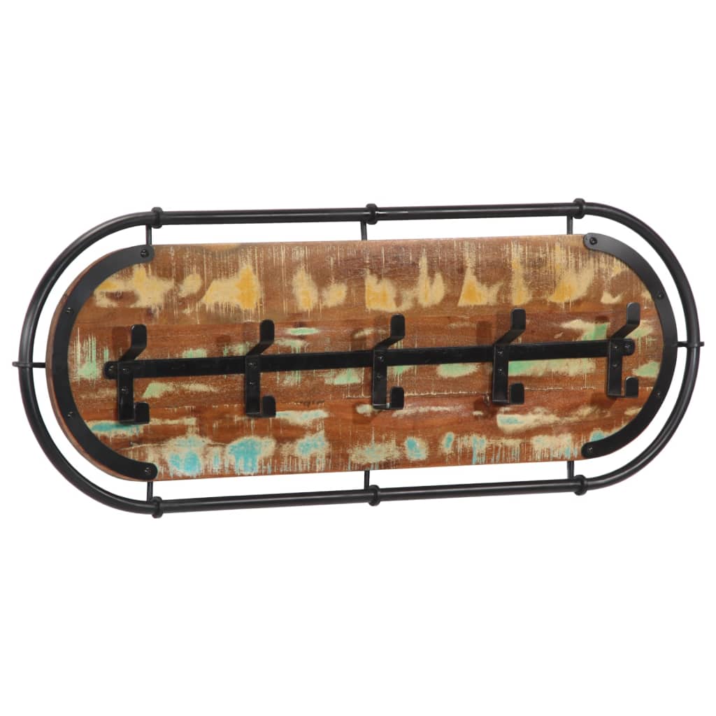 Porte-manteau mural 5 patères en bois massif recyclé