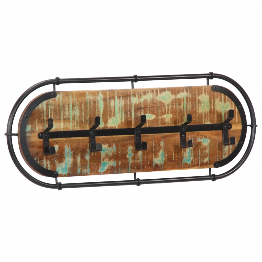 Porte-manteau mural 5 patères en bois massif recyclé
