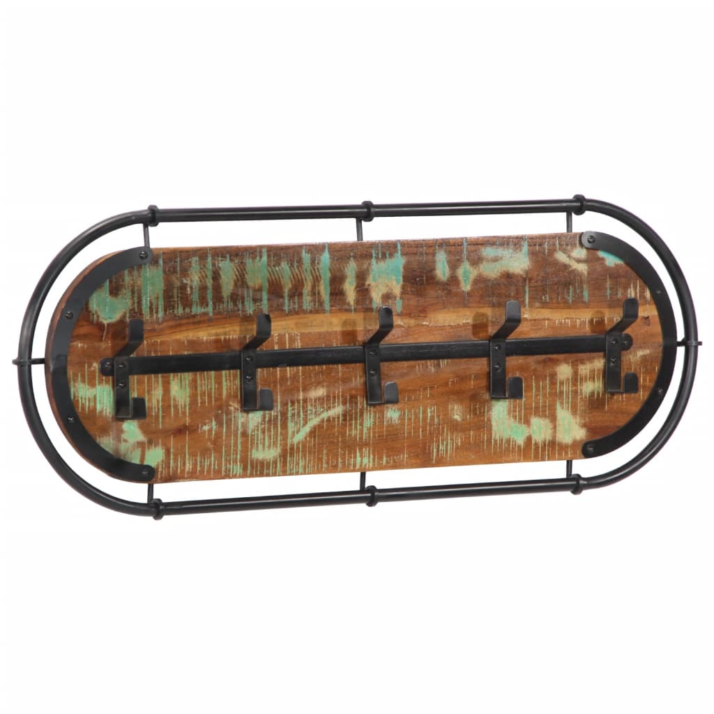 Porte-manteau mural 5 patères en bois massif recyclé