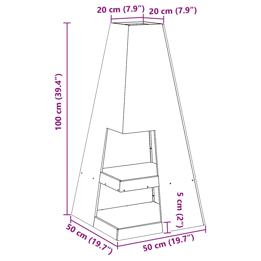 Feuerstelle Braun 50 x 50 x 100 cm Stahl