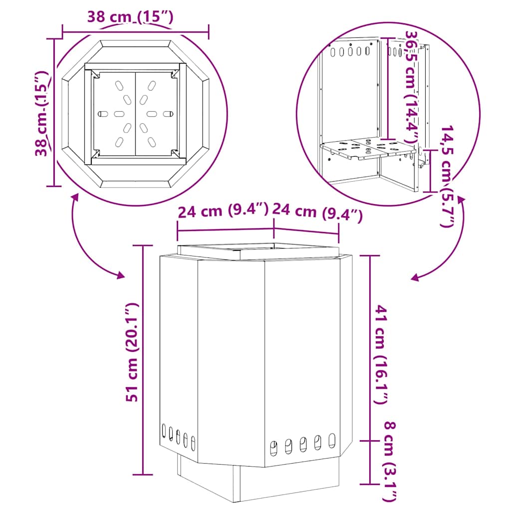 Rauchfreier Feuerkorb Schwarz 38 x 38 x 51 cm Stahl
