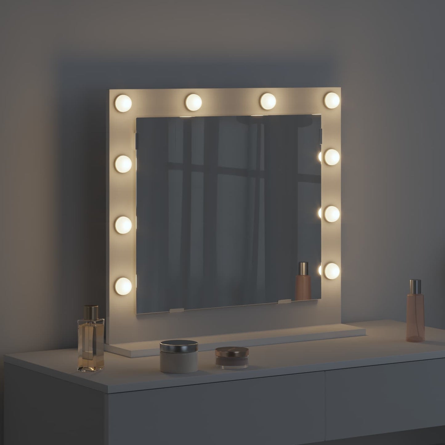 Vanity Mirror White 60 x 55 x 18 cm Glass and Veneered Wood