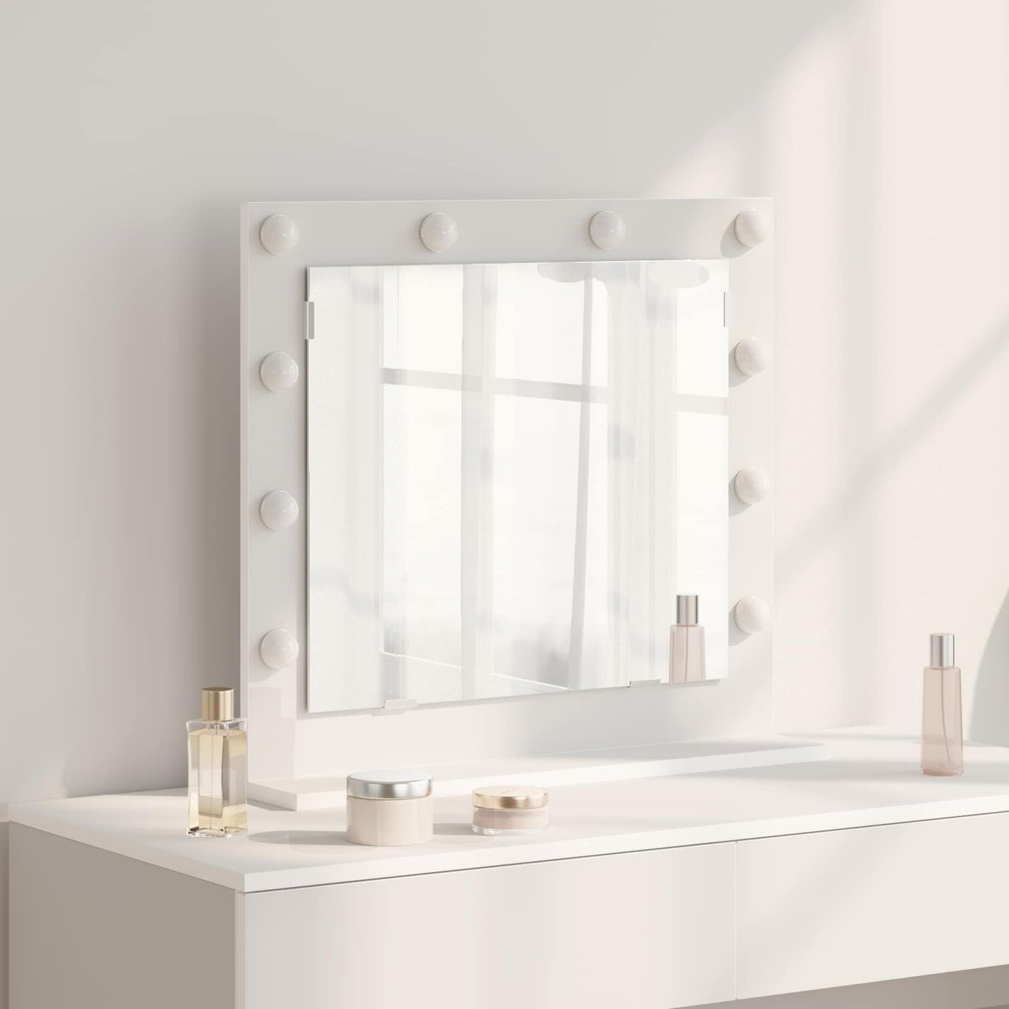 Vanity Mirror White 60 x 55 x 18 cm Glass and Veneered Wood