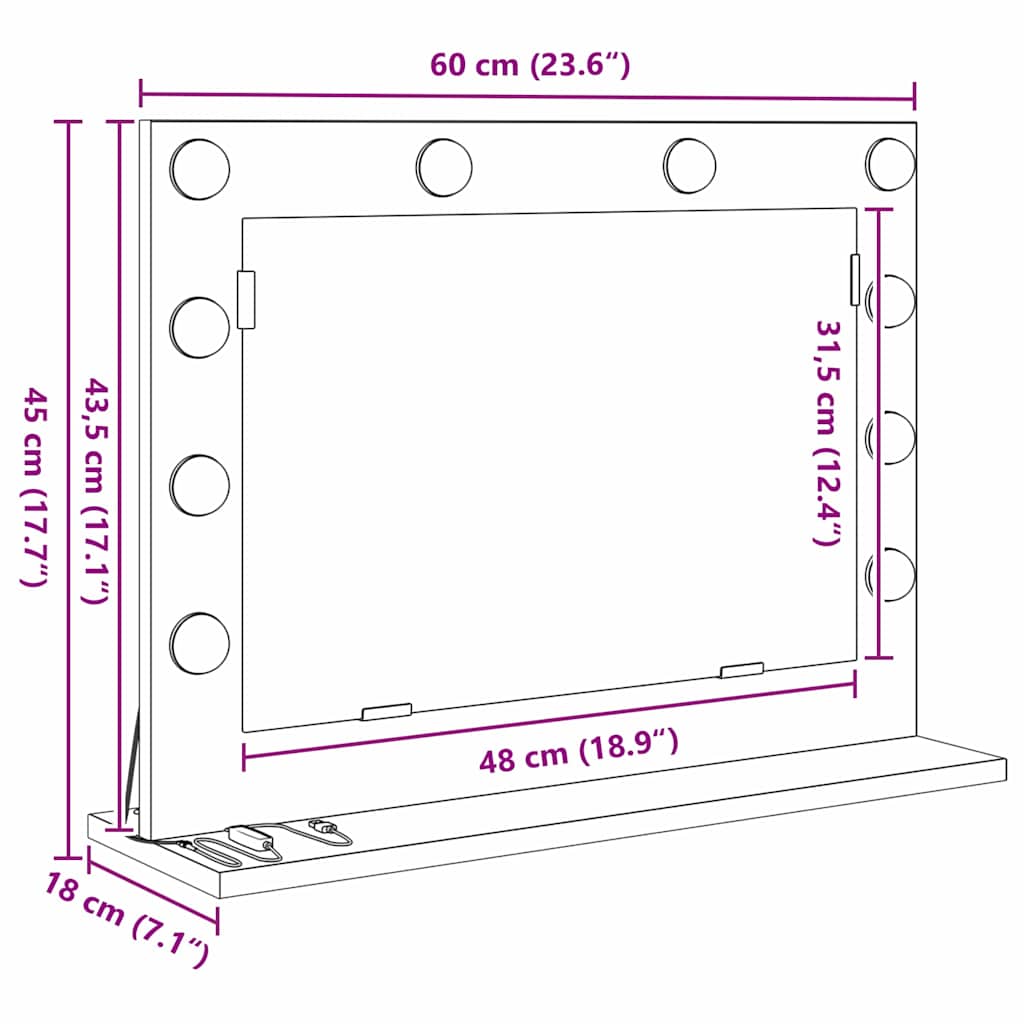 Washbasin Mirror Rectangular Concrete Grey 60 x 45 x 18 cm