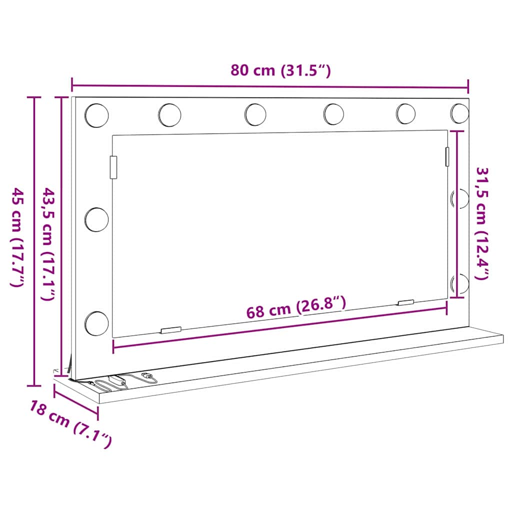 Miroir de lavabo rectangulaire Chêne Sonoma 80 x 45 x 18 cm