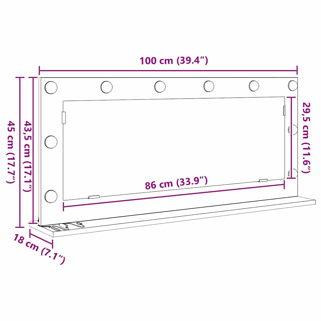 Washbasin Mirror Rectangular Concrete Grey 100 x 45 x 18 cm