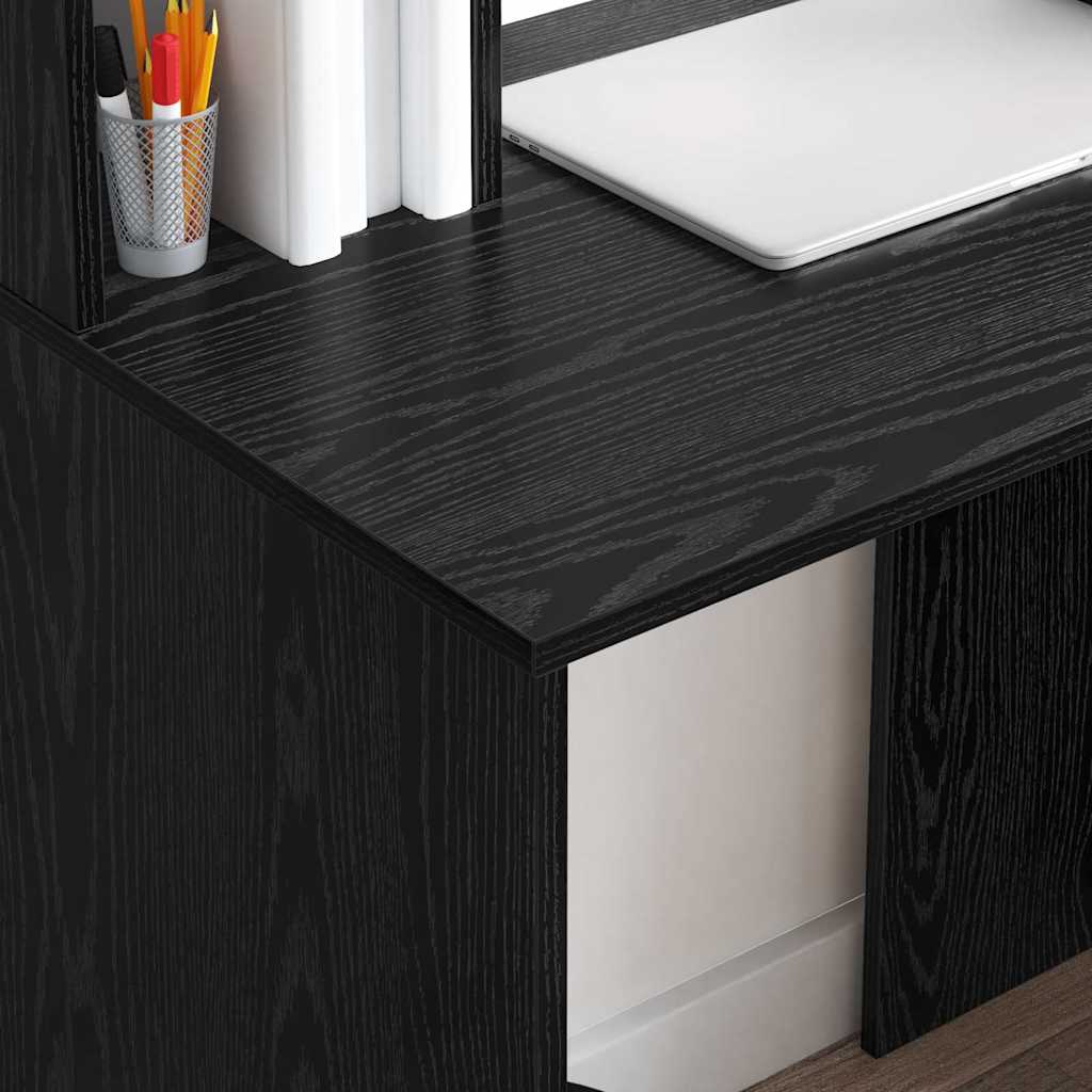 Bureau avec étagère Noir aspect chêne 91 x 50 x 149 cm