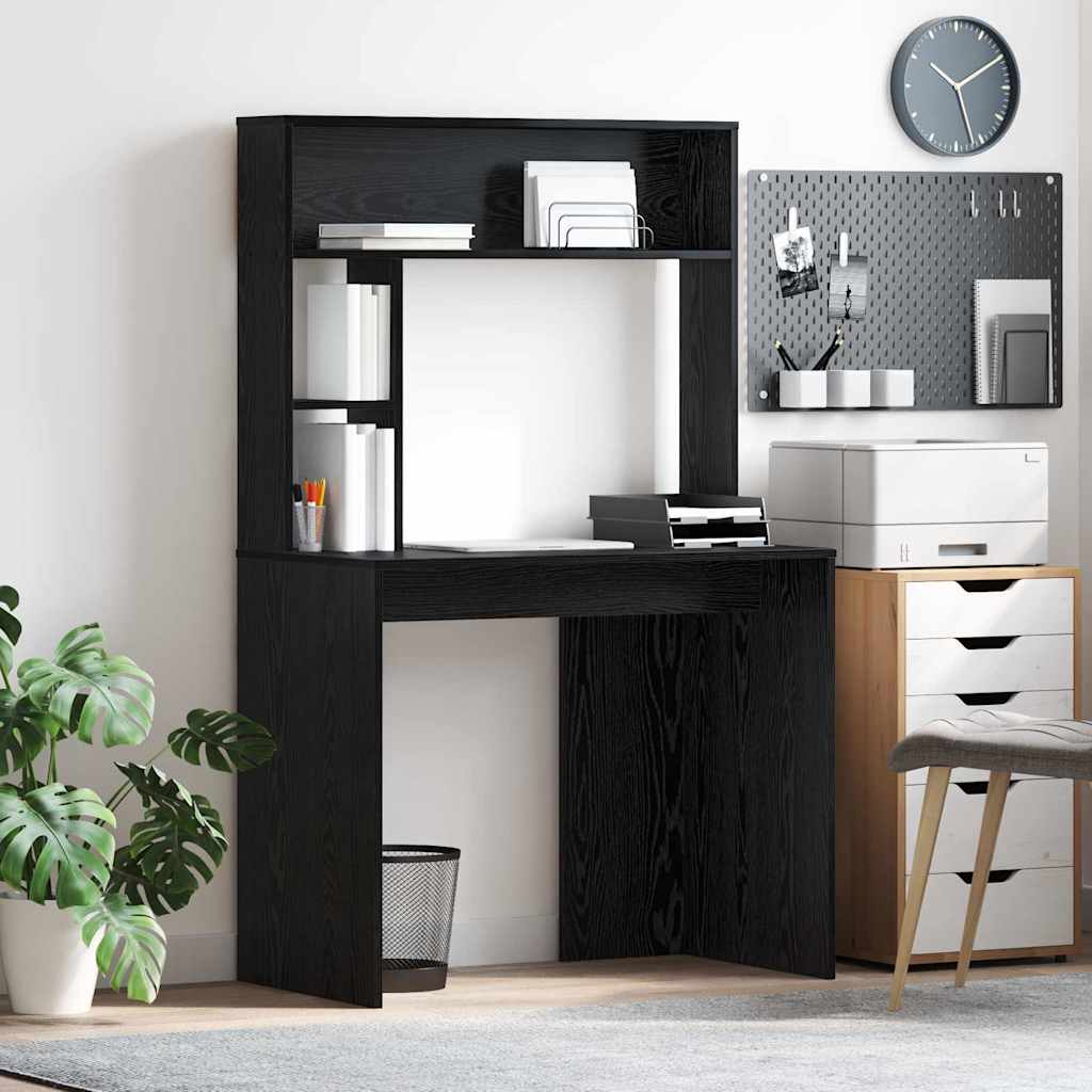 Bureau avec étagère Noir aspect chêne 91 x 50 x 149 cm