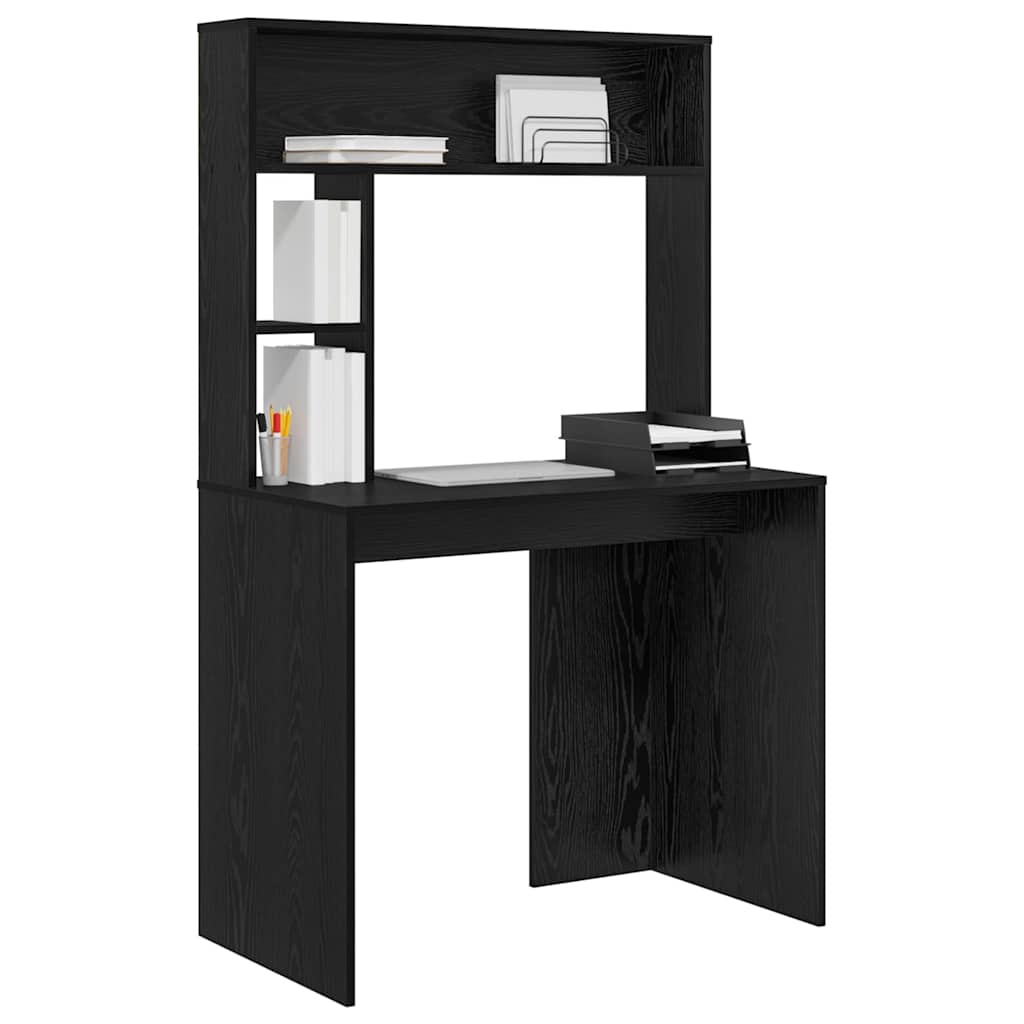 Bureau avec étagère Noir aspect chêne 91 x 50 x 149 cm