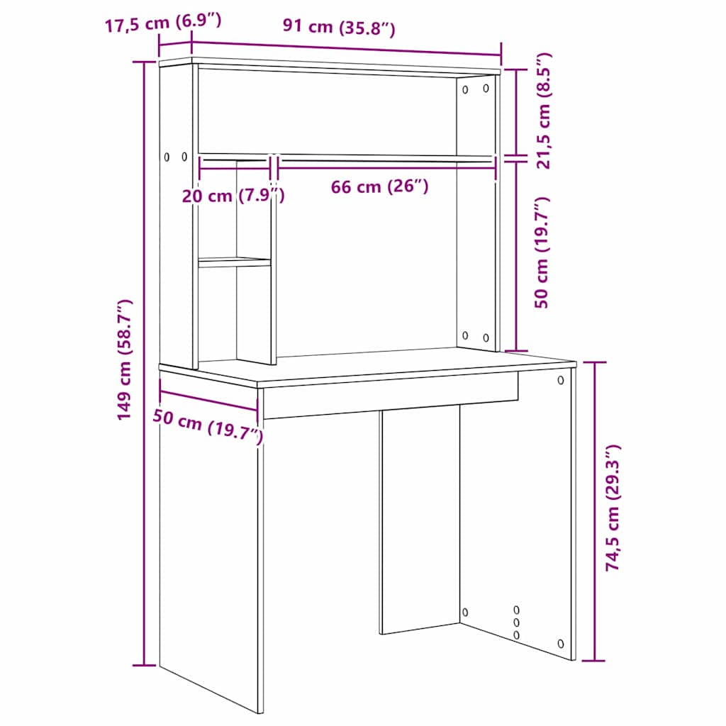 Bureau avec étagère Noir aspect chêne 91 x 50 x 149 cm
