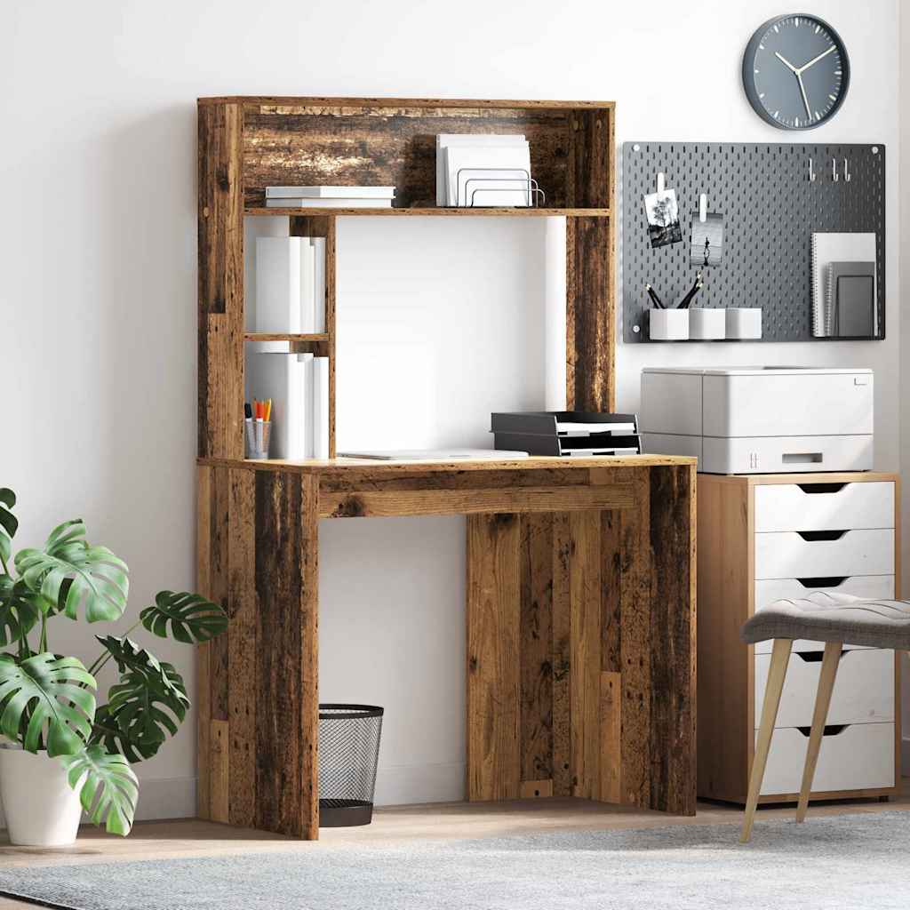 Desk with shelf reclaimed wood 91 x 50 x 149 cm engineered wood
