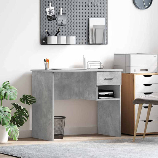 Bureau avec étagère Gris béton 90 x 49 x 75 cm Panneau de particules