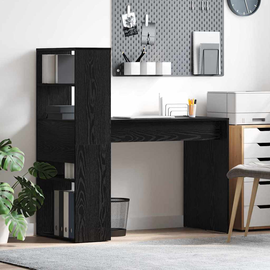 Desk with Shelf Black Oak Finish 113 x 54 x 120 cm
