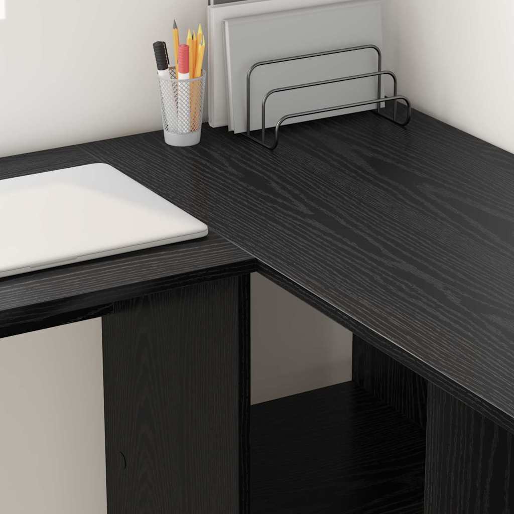 Desk with Shelf Black Oak Effect 142 x 102 x 73 cm