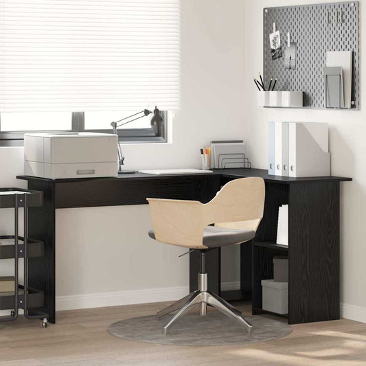 Desk with Shelf Black Oak Effect 142 x 102 x 73 cm