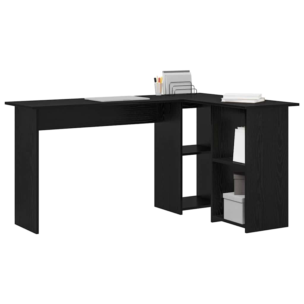 Desk with Shelf Black Oak Effect 142 x 102 x 73 cm