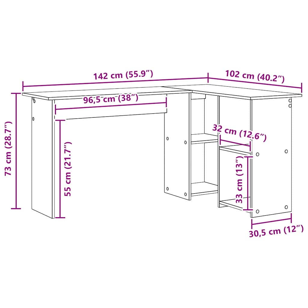 Schreibtisch Geräucherte Eiche 142 x 102 x 73 cm Holzwerkstoff
