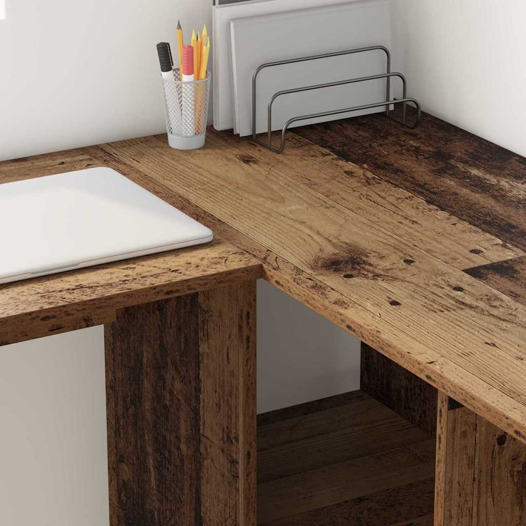 Desk with shelf reclaimed wood 142 x 102 x 73 cm engineered wood