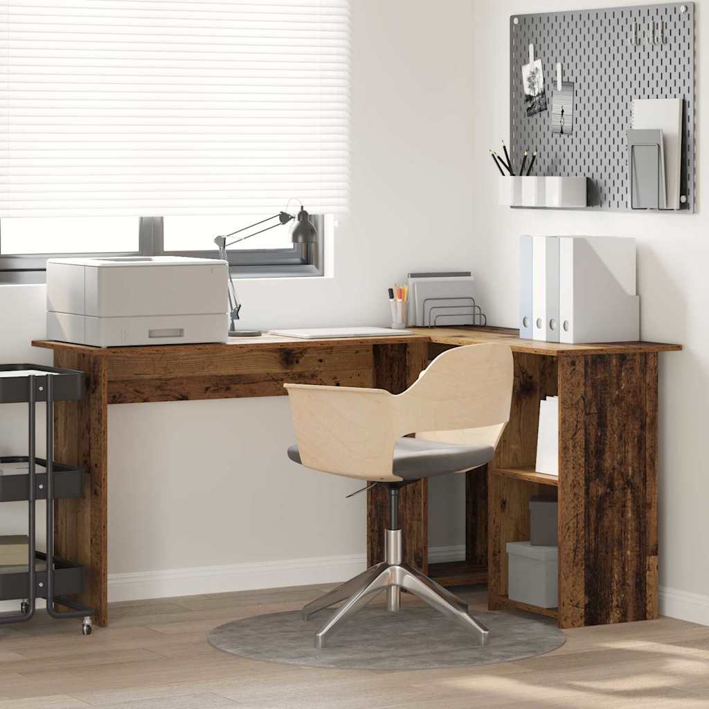 Desk with shelf reclaimed wood 142 x 102 x 73 cm engineered wood
