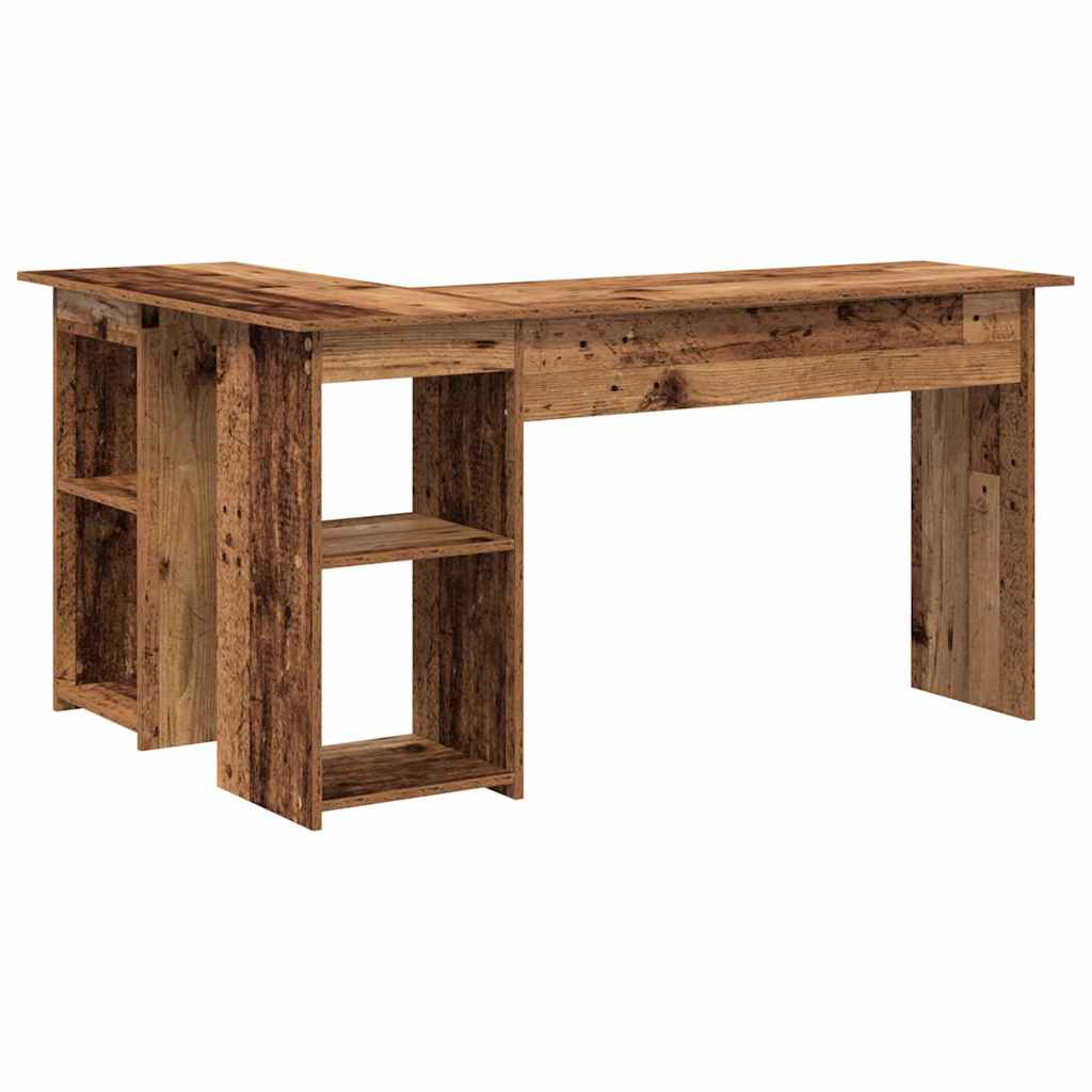 Desk with shelf reclaimed wood 142 x 102 x 73 cm engineered wood