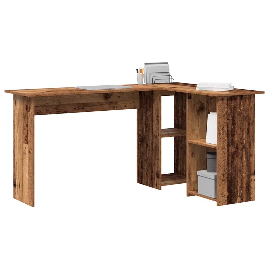 Desk with shelf reclaimed wood 142 x 102 x 73 cm engineered wood