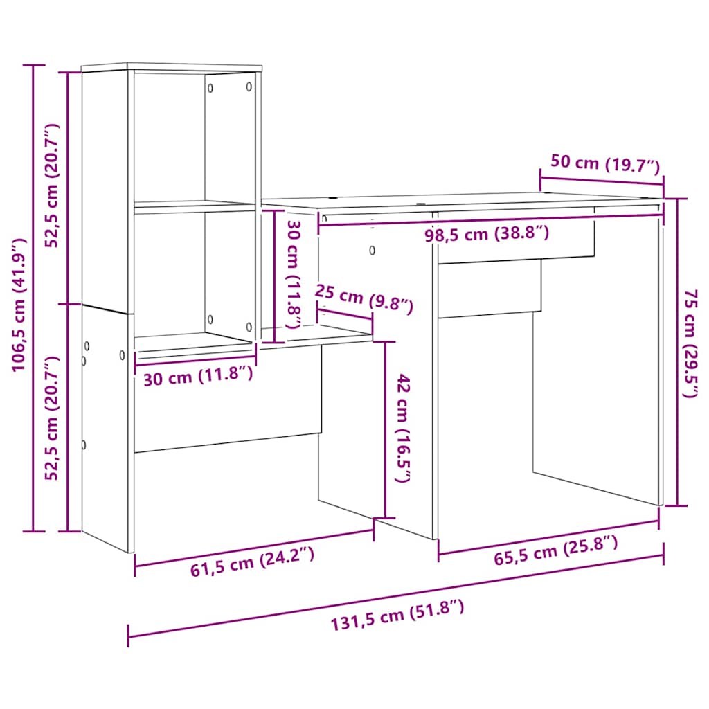 Schreibtisch Artisan-Eiche 131,5 x 50 x 106,5 cm Holzwerkstoff
