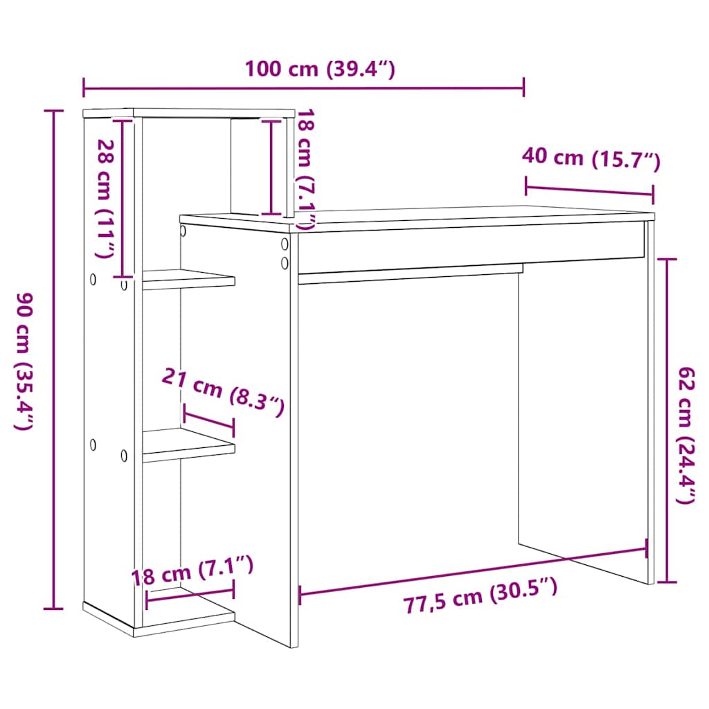 Bureau chêne artisan 100 x 40 x 90 cm bois d'ingénierie