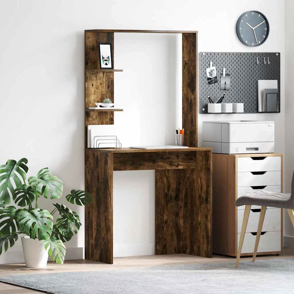 Bureau avec étagère Chêne fumé 78,5 x 37 x 154,5 cm