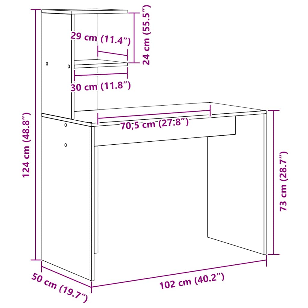 Schreibtisch Graues Sonoma 102 x 50 x 124 cm Holzwerkstoff