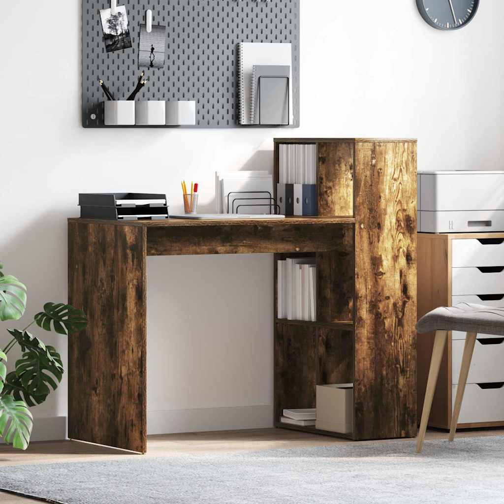 Desk with Shelf Smoked Oak 108 x 55 x 103.5 cm