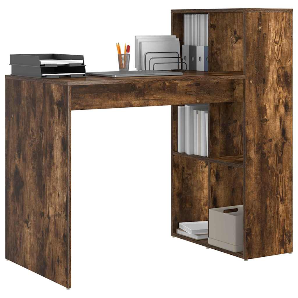 Desk with Shelf Smoked Oak 108 x 55 x 103.5 cm
