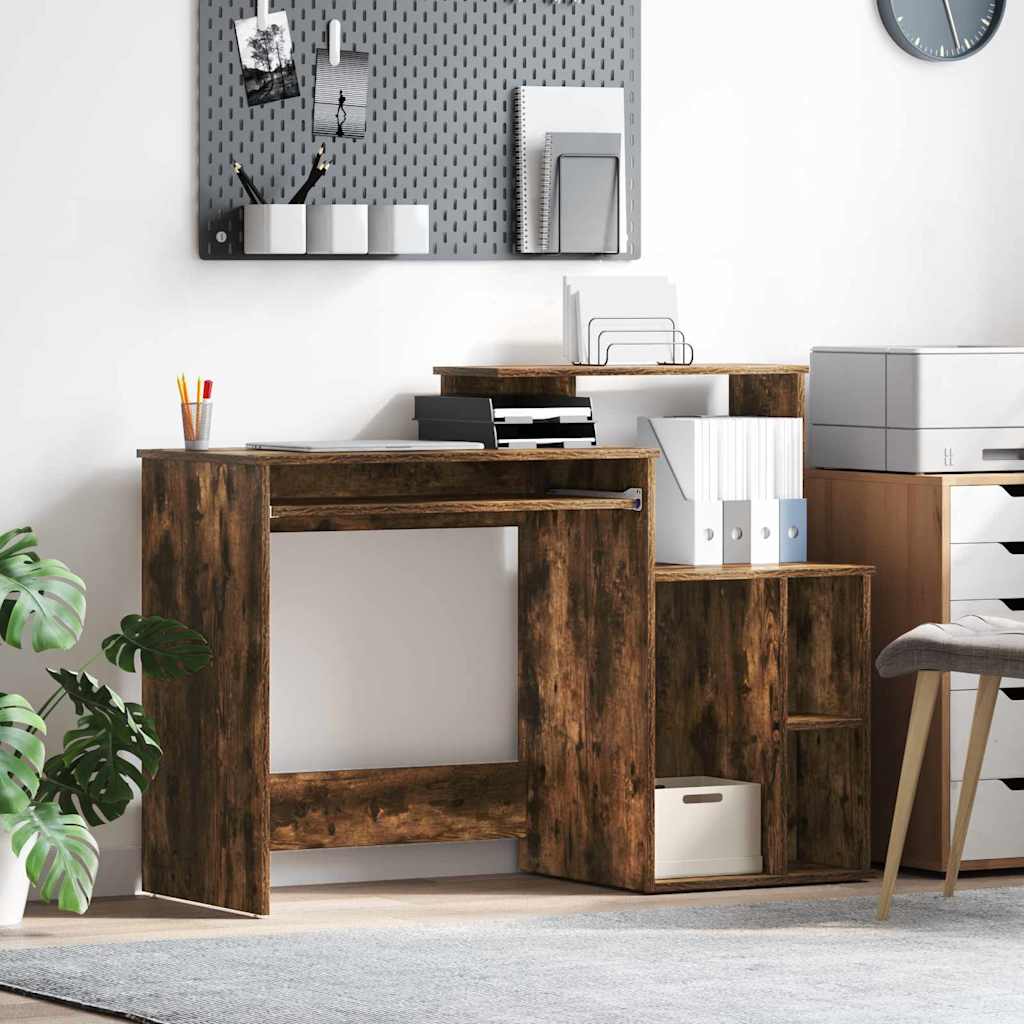 Desk with Shelf Smoked Oak 120.5 x 44 x 88.5 cm