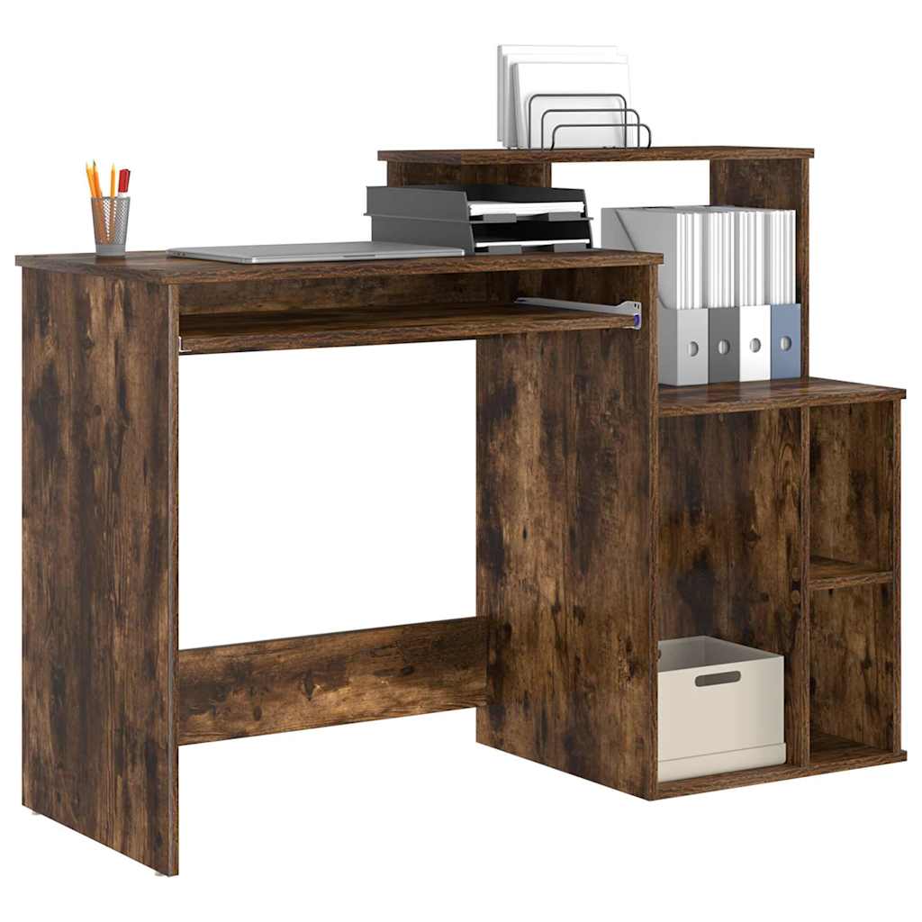 Desk with Shelf Smoked Oak 120.5 x 44 x 88.5 cm