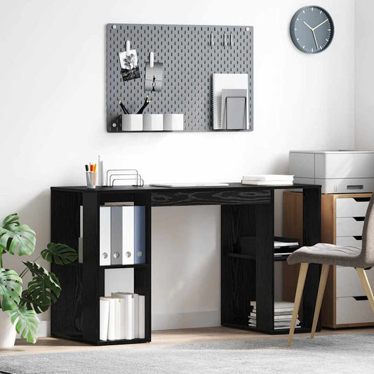 Bureau avec étagère Noir aspect chêne 130 x 50,5 x 75 cm