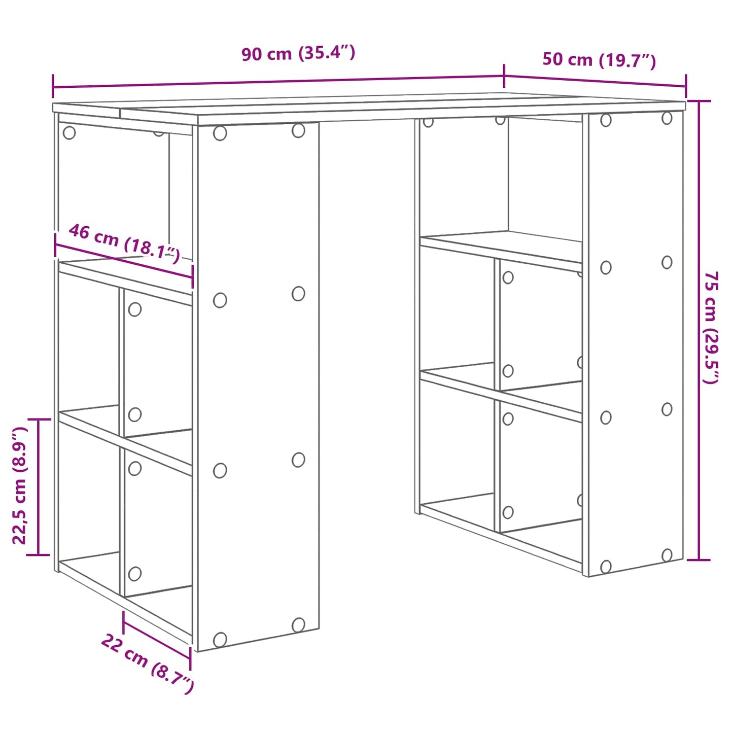 Schreibtisch Schwarz Eichen-Optik 90 x 50 x 75 cm Holzwerkstoff