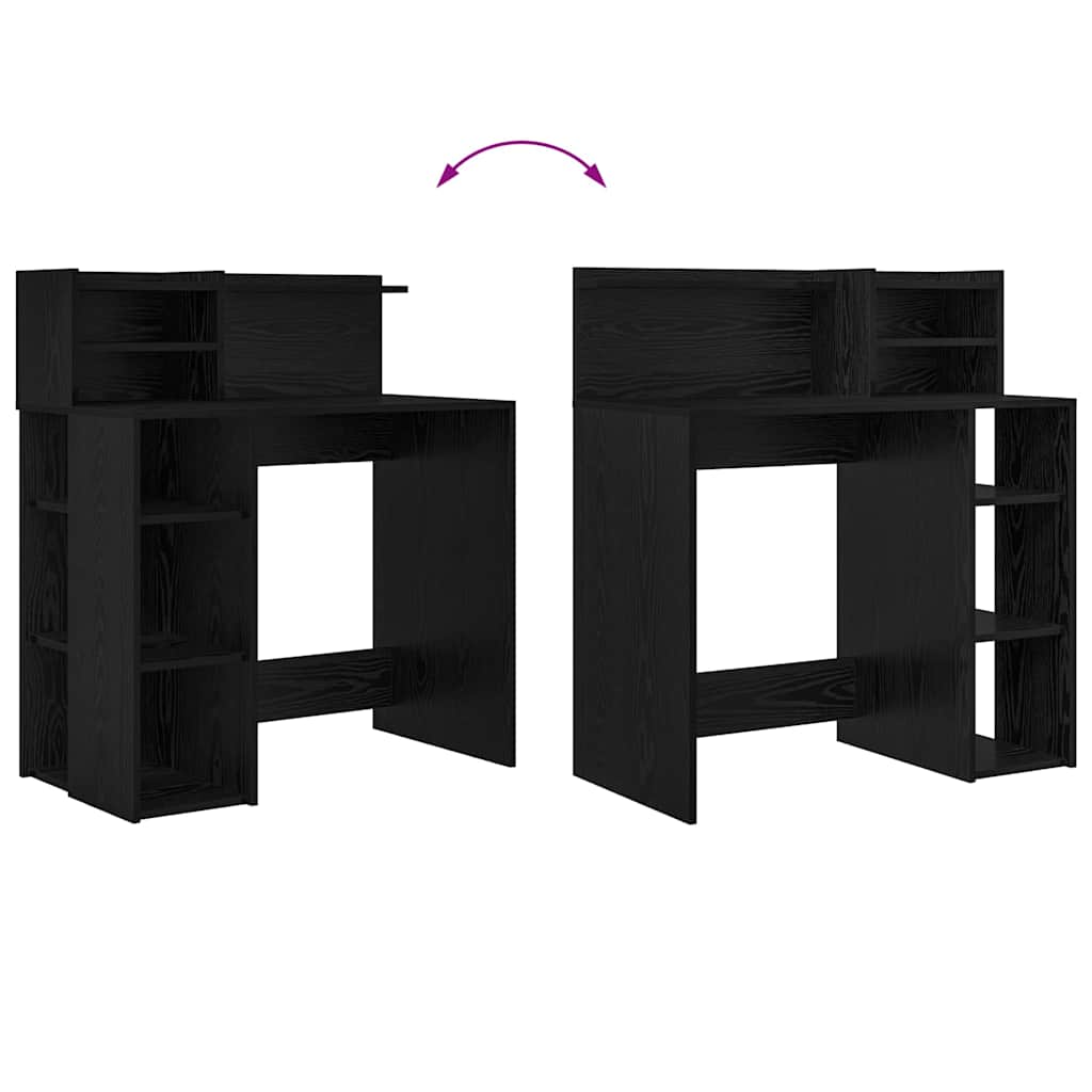 Desk with Shelf Black Oak Finish 90 x 48 x 101.5 cm