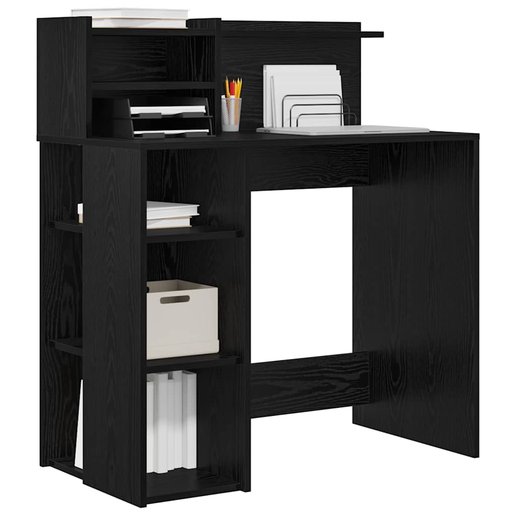 Desk with Shelf Black Oak Finish 90 x 48 x 101.5 cm