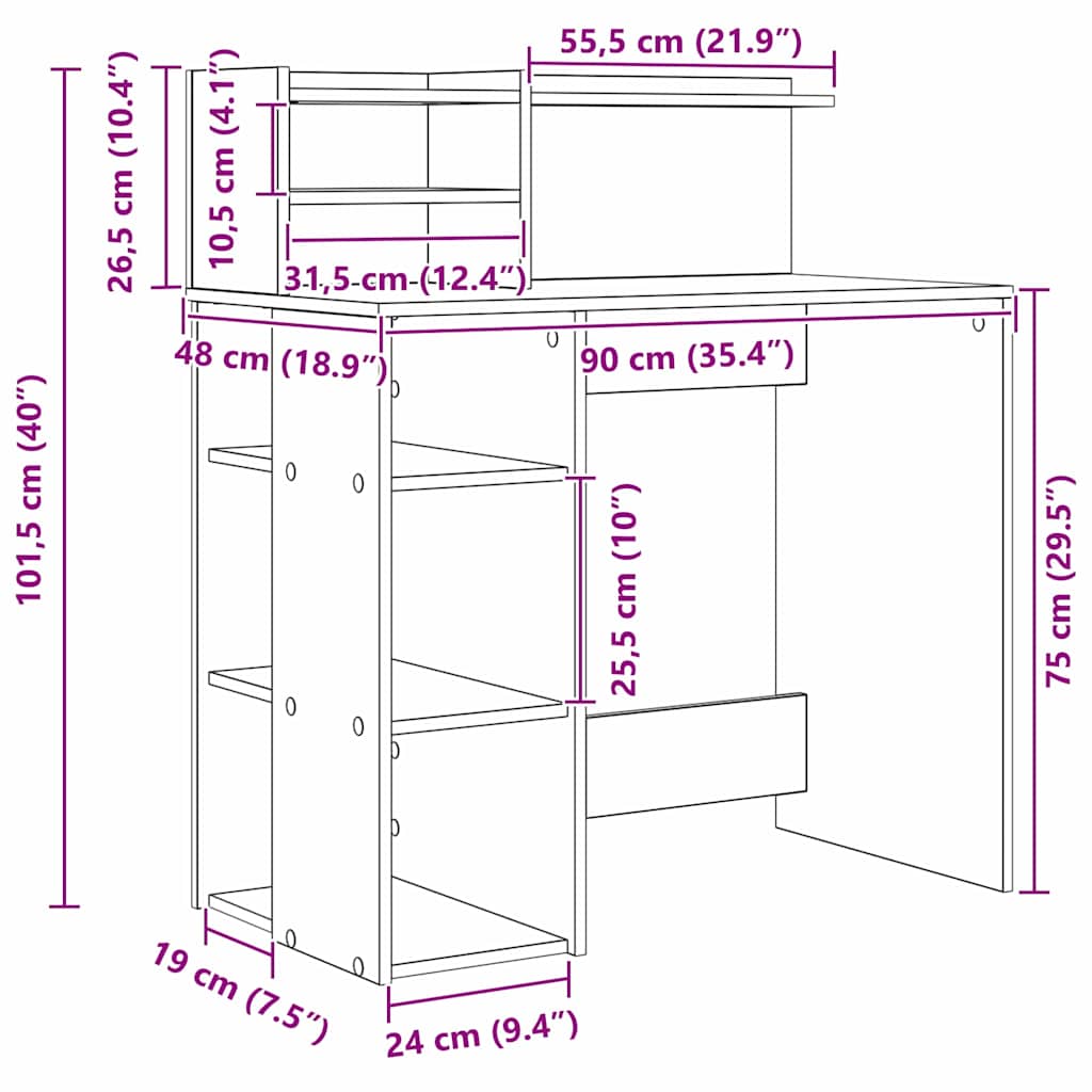 Bureau chêne Artisan 90 x 48 x 101,5 cm, bois manufacturé