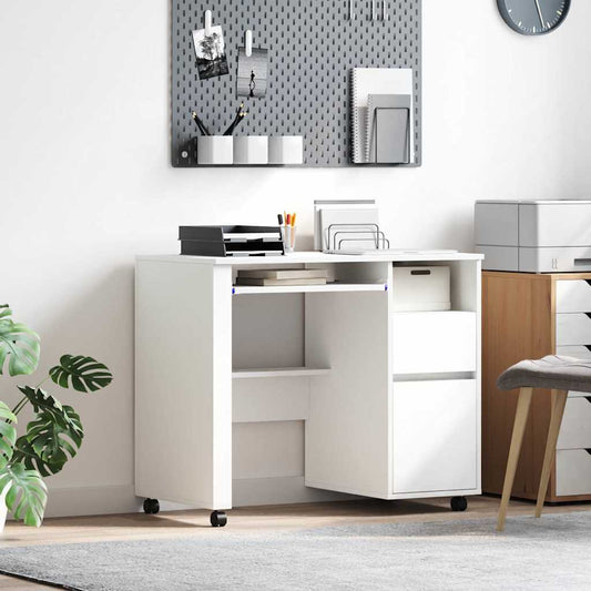 Table with Wheels with Shelf White 91 x 50 x 77 cm Engineered Wood