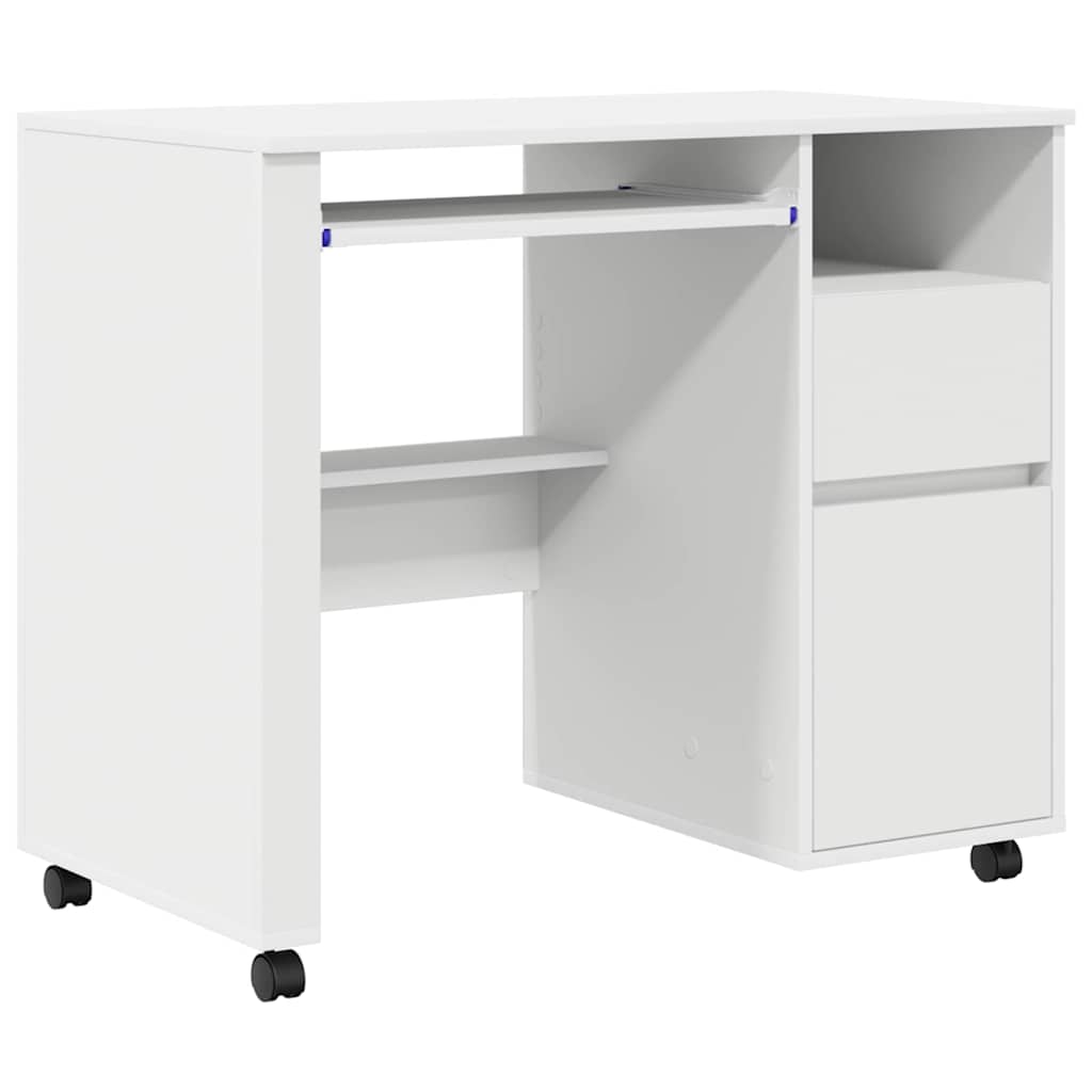 Tisch mit Rädern mit Regal Weiß 91 x 50 x 77 cm Holzwerkstoff