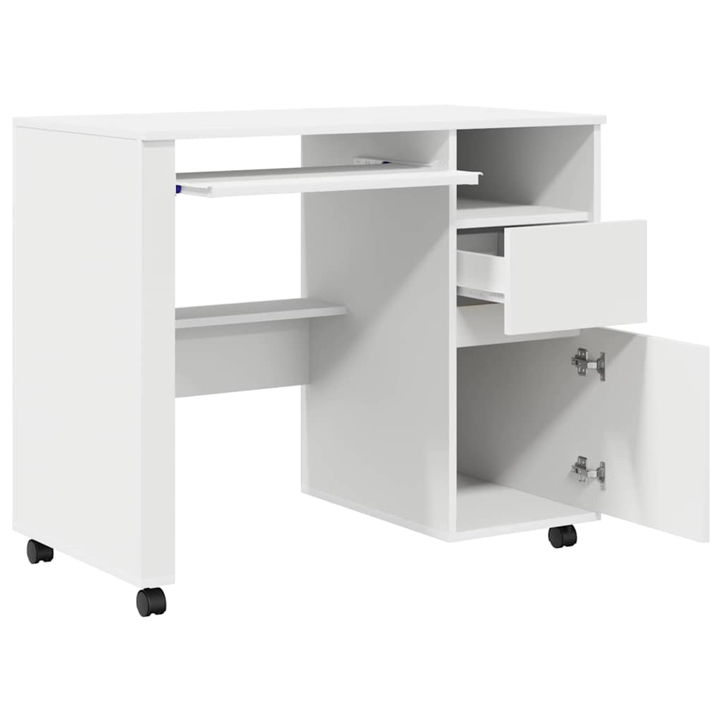 Tisch mit Rädern mit Regal Weiß 91 x 50 x 77 cm Holzwerkstoff