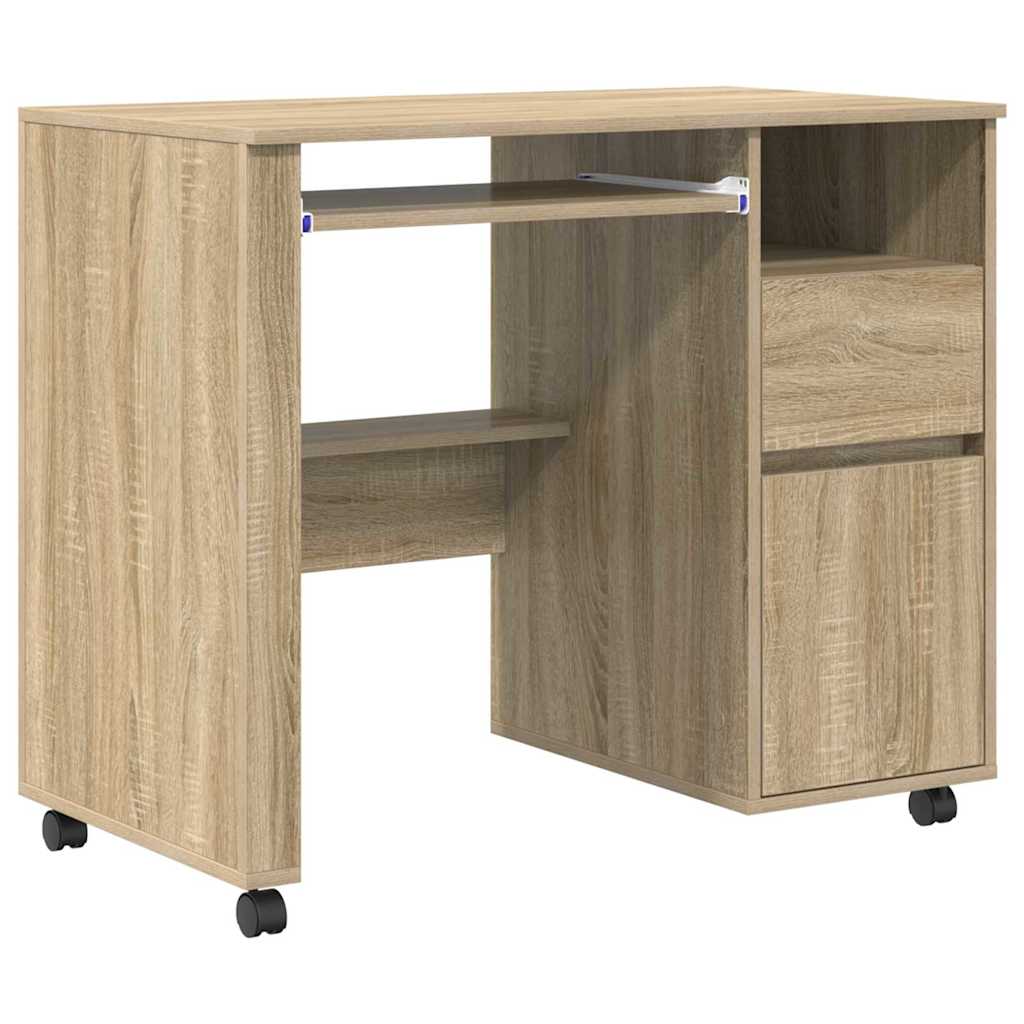 Tisch mit Rädern Sonoma-Eiche 91 x 50 x 77 cm Holzwerkstoff