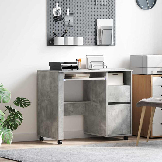 Table with Wheels Concrete Grey 91 x 50 x 77 cm Wood-based Material